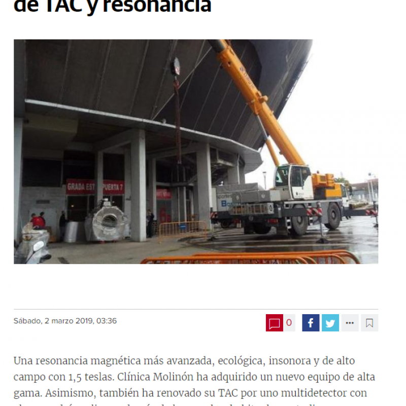 APARICIÓN EN EL COMERCIO CON MOTIVO DE LA RENOVACIÓN DEL EQUIPO DE TAC Y RESONANCIA 